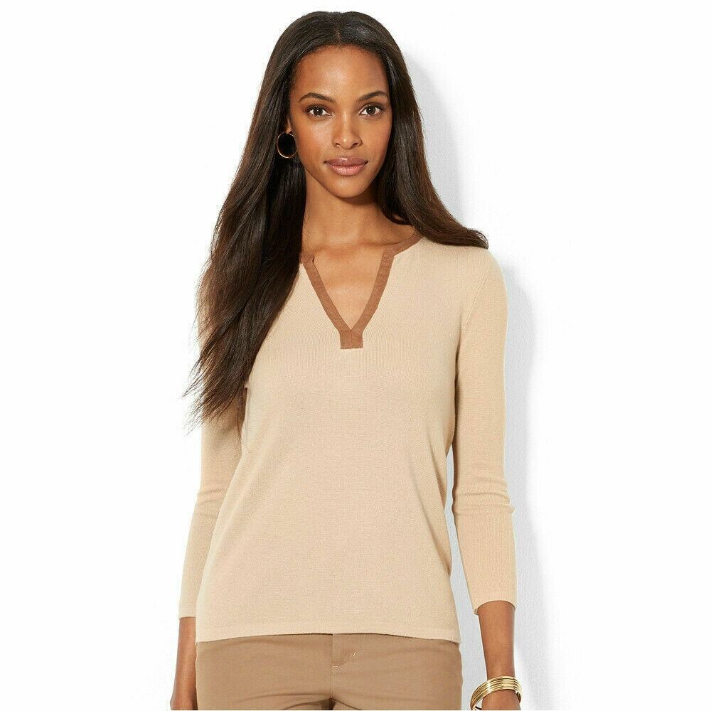 Lauren Ralph Lauren Palomino Faux Suede Trim Sweater L